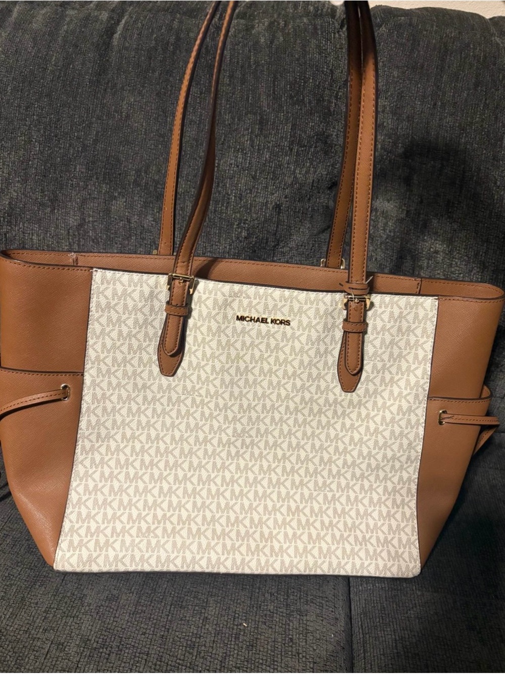 Michael Kors Tan and Cream Signature MK Tote